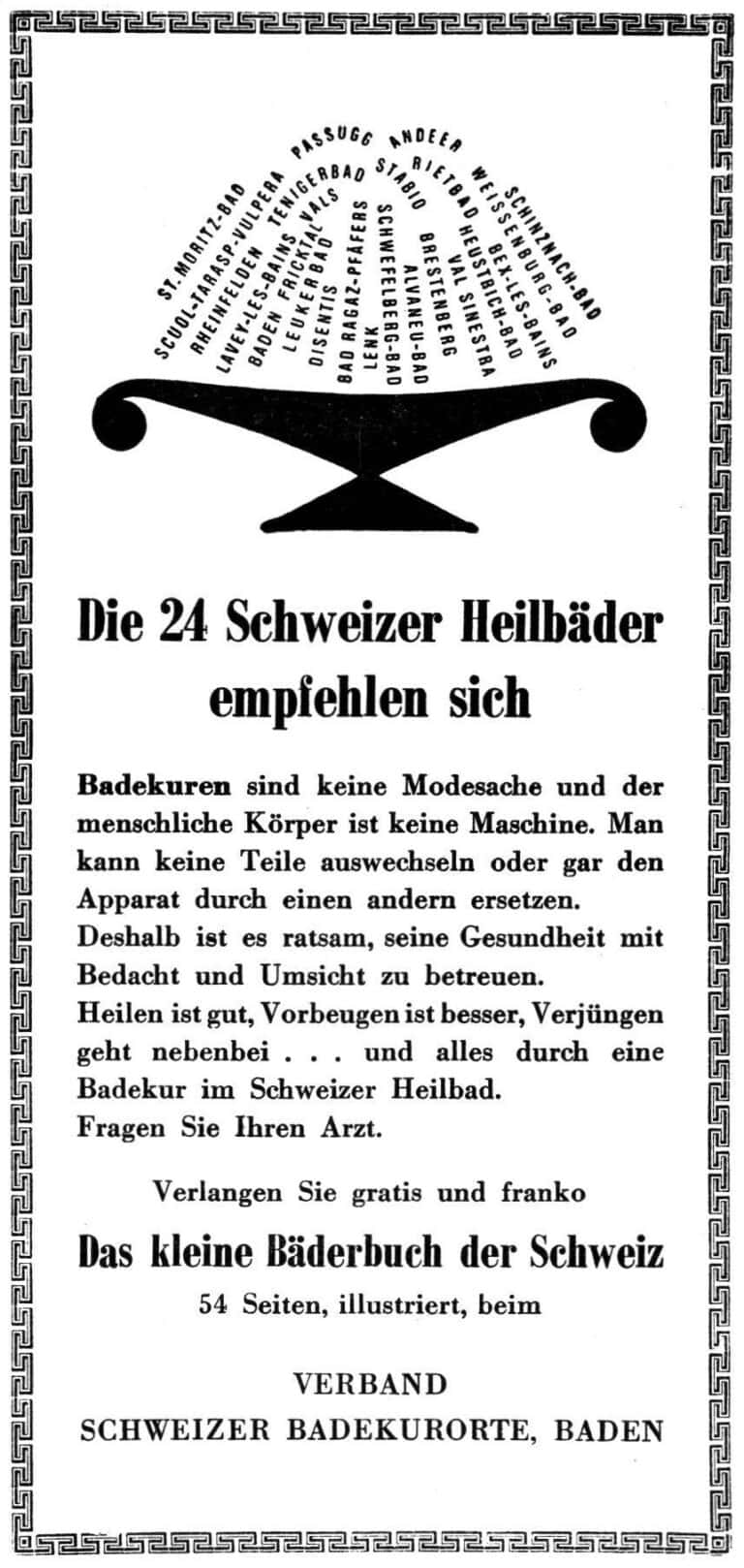 1952 VSB Inserat 24 Schweizer Heilbäder empfehlen sich